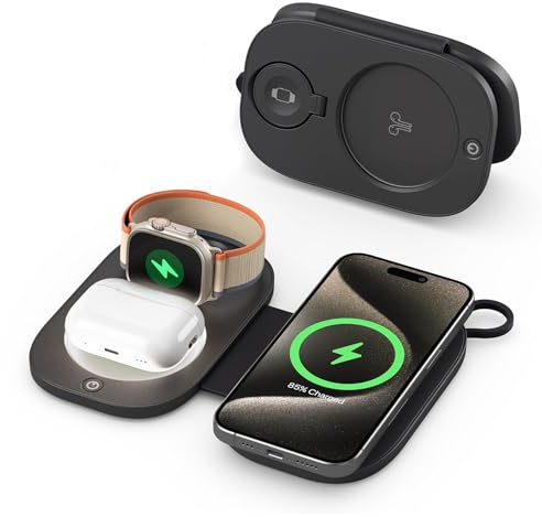Tech Forge British Designed Foldable 3 in 1 Wireless Charging Station for Apple, Magsafe Charger Stand 3 in 1 Magnetic Wireless Charger for iPhone 16 15 14 13 12 Series, AirPods Pro, Apple Watch Ultra