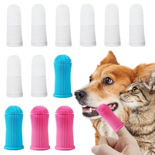 12 Stück Fingerlinge Hunde Zahnpflege,hund zahnbürste,Hundezahnbürste Fingerling, Silikon Fingerzahnbürste Hund Wiederwaschbare Hunde Zahnbürste für Welpen/Katze, Anti-Plaque Zahnreinigung