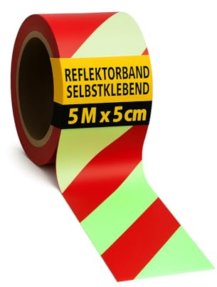 notlok Safety Work – Nastro Catarifrangente Adesivo in PVC 5 cm x 5 m | Luminescente fino a 6 ore | Forte adesivo per varie superfici | Colori contrastanti rosso fluorescente