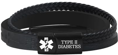 Zircobic Herren Religiöser Stil Typ 2 Diabetes Alarmarmband – Lasergravierte Medizinplakette, PU-Leder mit Glaubenskreuz, Wasserdicht und Langlebig, Für Outdoorsport und Täglichen Gebrauch