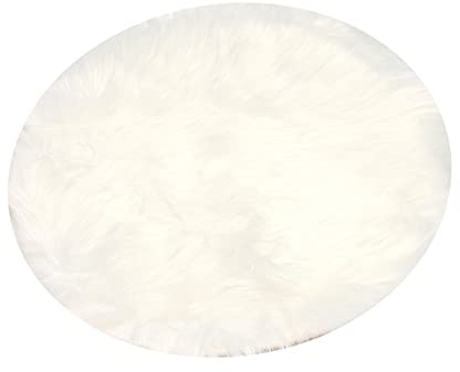 Uulooat faux sheepskin wool carpet 30 x 30 cm soft longhair decorative carpet cushion Chair sofa mat (Round White)