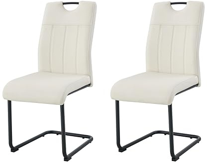xonox.home – Schwingstuhl Lisa 43x98x61 cm Creme 2er Set – Freischwinger mit Griffloch – Bis 120 kg belastbar – Moderner Esszimmerstuhl für Komfortables Wohnen & Essbereich