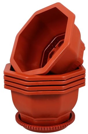 GALPADA Pots à Bonsaï Plateau Assorti Octogonaux Lot de 5 Rouges en Plastique Épaissi Facilitant Le Drainage pour Jardinage à Domicile ou Pépinière