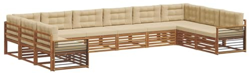 vidaXL Sofagarnituren 10 pcs Natur und Beige Massivholz Akazie, Moderner Garten-Sofa, robuster Outdoor-Sitz, Terrassen-Lounge-Set für gemütliches Sitzen und schickes Leben