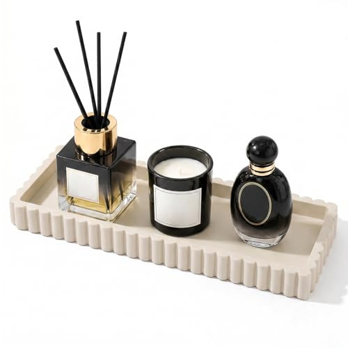 Bathroom Vanity Tray - 24 x 10 cm Silicone Decorative Tray with Scalloped Edge, Countertop Perfume Trays Trinket Dish for Dresser, Countertop Organiser for Cosmetics Candle Jewelry, Rectangular