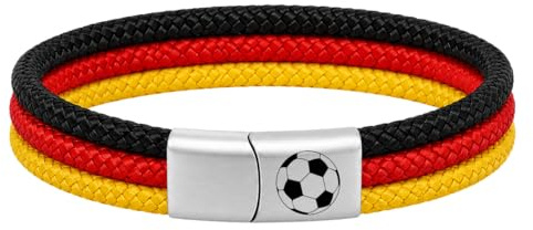 Paris Montana WM Fanarmband Deutschland – Segeltau Armband mit Magnetverschluss & Fußball Gravur – Fan Schmuck Schwarz Rot Gold – Fußball Fanartikel für Damen & Herren