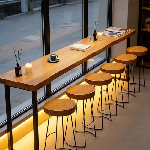 Dawselod 120cm Mesa Alta de Bar Estrecha Madera Maciza Estilo Industrial, Mesa de Cocina para Cafés y Espacios Reducidos
