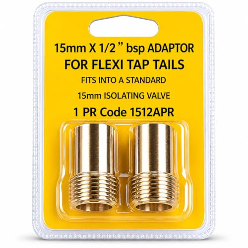 Dignitree 15mm x 1/2 BSP Brass Tap Tail Adaptor, Compression to BSP Connector for Monobloc Mixer Taps, Solid Brass Tap Connector for Basin Sink Plumbing Installations (15mm x 1/2 BSP)