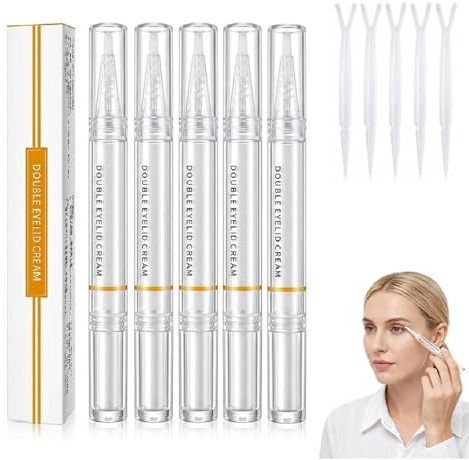 Long-Acting Invisible Double Eyelid Shaping Cream,Double Eyelid Glue Cream, With Applicator & Y Stick, Quick-Drying Natural Long-Lasting Eyelids Enhancer, for Woman (5pcs)