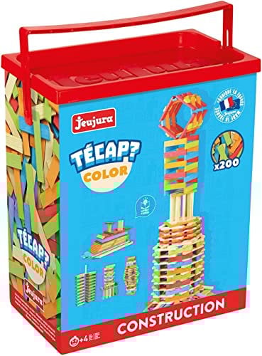 Jeujura - Tecap Color - 200 Pieces - Jeux de Construction- Jeu de planchettes - Pour faire un maximum de constructions - Laisser libre son imagination - Manipulation - Créativité - 8334