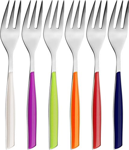BUGATTI, Glamour, Lot de 6 fourchettes à Dessert en Acier Inoxydable 18/10 et poignées en Couleurs mélangées Ivoire, Bleu, Iris, Vert, Orange, Rouge, emballé dans Une boîte Cadeau