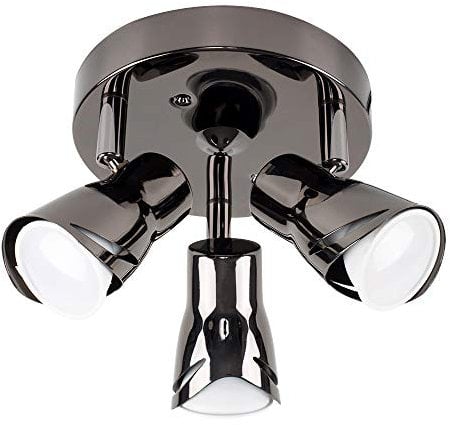 MiniSun | Contemporary Black Chrome Adjustable 3 Way Round Plate Ceiling Spotlight | Ceiling Spots, Home Décor & Improvement Essential | Includes Bulb [3000K Warm White]
