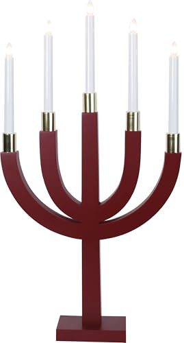 Star Fensterleuchter Elias, 5-flammig, Material Holz/Metall, Vierfarb-Karton, 67 x 39 cm, rot 218-80