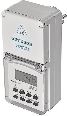 EMOS Digitale Outdoor Zeitschaltuhr/ IP44 Steckdose Schuko/ 10 Programme, Kindersicherung, Akku-Backup, 64 × 137 × 87 mm