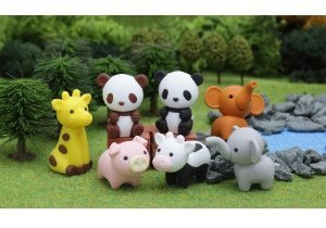 IWAKO Zootiere-Mix | 60 Stück | Giraffe, Känguru, Panda, Elefant, Pferd, Schwein & Kuh | süßer Mix mit verschiedenen Tieren | Puzzle Eraser Animal-Mix