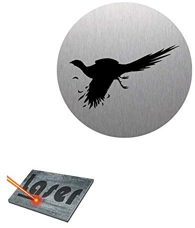 Schild mit Gravur, selbstklebend, 8 cm, Jagd Vogel 04, Boden aus gebürstetem Aluminium