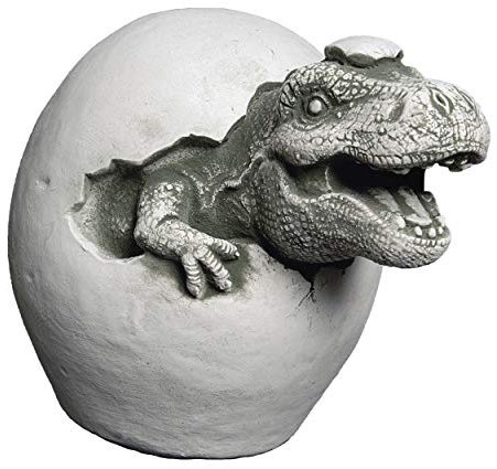 gartendekoparadies.de Dinosaurier schlüpft aus dem Ei Motiv I, Steinfigur, H. 19 cm, 7 kg, Grau, frostsicher aus Steinguss für Außenbereich