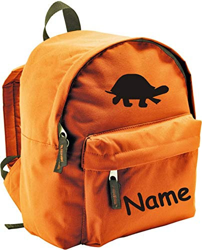 Shirtinstyle Kinder Rucksack Schildkröte, mit Name veredelt, ideal für Kita, Farbe orange