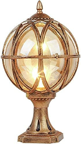 Vintage E27 Pollerleuchte Außenlampe Gartenleuchte Säule Lampe Aluminium und Glas Kugel Laterne Retro Sockelleuchte für Pfad Terrasse Boden Villa Landschaft,Bronze 21.5 * 11.5 * 38CM