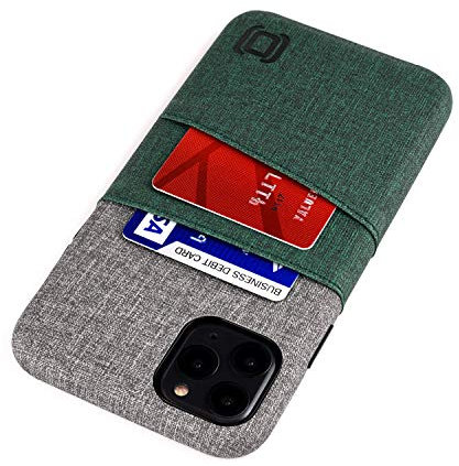 Dockem Wallet Case for iPhone 11 Pro Max: Built-in Metal Plate for Magnetic Mounting & 2 Card Slots (6.5 Luxe M2 Synthetic Leather, Green & Grey)