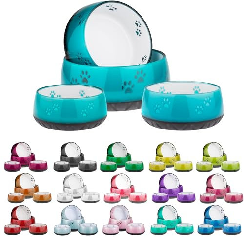 EHASO Hundenapf mit Pfötchen - Futter- und Trinknapf für kleine und große Hunde (1800ml, Türkis)