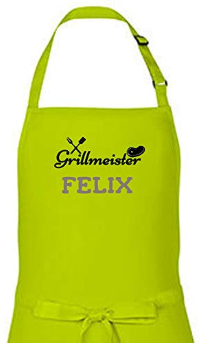 Wolimbo Kochschürze mit Namen - hellgrün - Grillschürze Küchenschürze personalisiert mit verstellbarem Nackenband - Schürze selbst gestalten mit Motiv