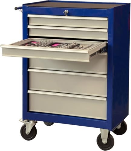 Projahn Werkstattwagen STAR mit 229-teiliger Proficraft Bestückung, Werkzeugwagen mit 7 Schubladen, Werkstattschrank mit 4 Rollen, Blau, abschließbar 4901-591
