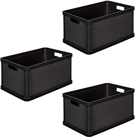 keeeper Lot de 3 Caisses de Transport, Empilables, Polypropylène, 3 x 64 l, Robert, gris graphite