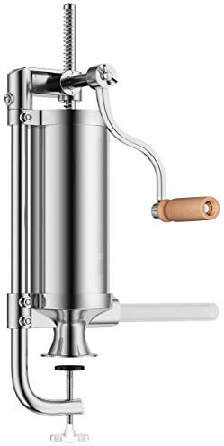 GIANTEX Insaccatore Manuale, Macchina per Salsicce, Siringa per Salsicce, Insaccatrice di 3kg, in Acciaio Inox, con Morsetto da Tavolo e 4 Tubi di Riempimento, Uso Domestico