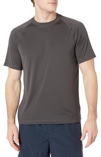 Amazon Essentials Herren Schmal Geschnittenes, Kurzärmeliges, Schnelltrocknendes UPF 50-Bade-T-Shirt, Kohlegrau, L