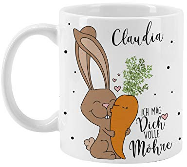 Herz & Heim® Ostergeschenk Tasse mit Wunschname - verschiedene Motive Ich mag dich volle Möhre