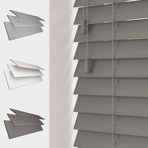 Real Wood Venetian Blind [White, 120cm Width x 120cm Drop, String]
