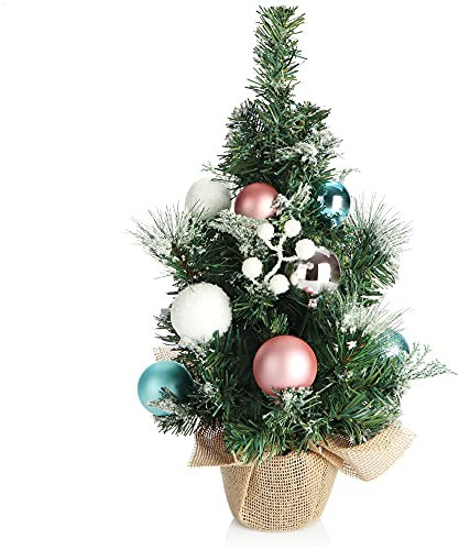 COM-FOUR® Künstlicher Weihnachtsbaum mit Christbaumkugeln - Geschmückter Tannenbaum für die Weihnachtsdekoration - Christbaum für die Deko zu Weihnachten (01 Stück - 45cm - grün/weiß/braun/rosa/blau)