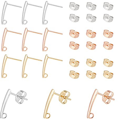 UNICRAFTALE 30pcs 304 Edelstahl Ohrstecker Golden Ohrstecker Befunde Rose Gold Ohrstecker Pfosten Silber Lange Bar Ohrringe Ohrstecker Mit Schleife DIY Kreative Geschenk Pin 0.8mm