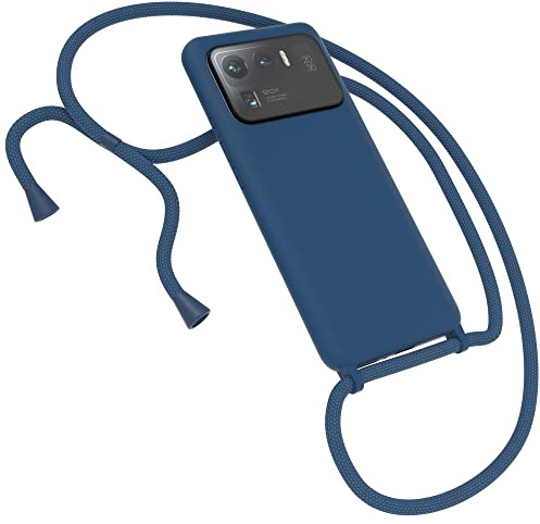 EAZY CASE Premium Silikon Handykette kompatibel mit Xiaomi Mi 11 Ultra 5G Ultra Handyhülle mit Umhängeband, Handykordel mit Schutzhülle, Hülle, Hülle mit Band, Kette für Smartphone, Nachtblau, Blau