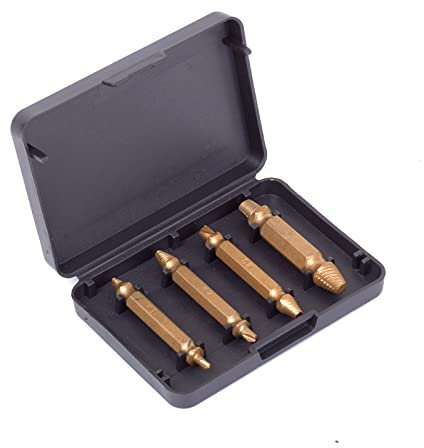 Doppelseitiges Ausbohren Beschädigter Schraubenzieher Ausdreher Handwerker Werkzeugsatz zum Entfernen gebrochener Bolzen 4 Stk. Nr. 1 Nr. 2 Nr. 3 Nr. 4 Mit Koffer,Gold