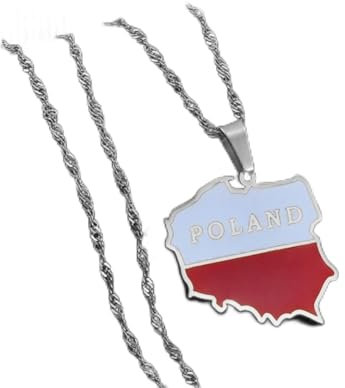 SHOUJIQQ Polska Karte Flagge Anhänger Halskette - Silber, Unisex, 316L Stainless Steel, Fashion Jewelry, 17.7 inches, Casual, Patriotism, Hip Hop Country Fans, Erwachsene, Halskette