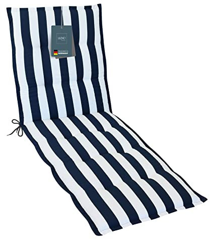 LILENO HOME Coussin, 1 pièce, à rayures bleues, pour chaise longue de jardin et de plage, rembourré, 188 x 60 x 5 cm