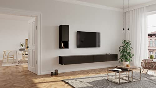 Wuun® Somero Lowboard Tv-Board Wohnwand SW1 (Board: Schwarz-Matt/Hochschrank: Schwarz-Matt, 240cm (120cm x 2))