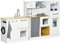 HOMCOM Cucina Giocattolo 2 Pezzi per Bambini 3-6 Anni con Utensili da Cucina, Luci ed Effetti Sonori Realistici, in MDF e PP Bianca e color Legno