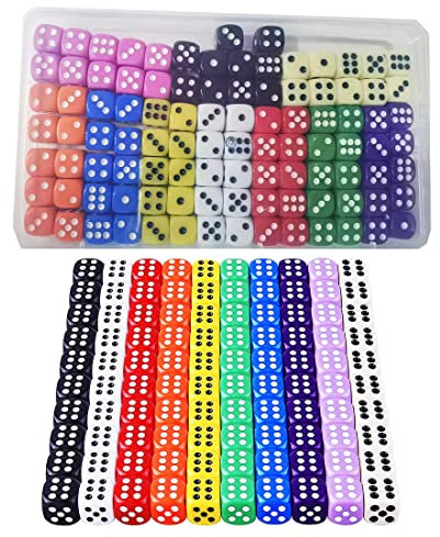 HUAZIZ 100 Stück Würfel 12mm Bunt Würfel, 6 Seitig 10 Farben, Durchscheinende, Farben Set für Würfelspiele Tischspiele, Brettspiele, Mathe-Spiele