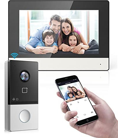 KIS603-P Kit d'interphone vidéo IP PoE filaire avec écran TFT coloré 7 2 MP audio bidirectionnel WiFi 2,4 GHz Vision nocturne Compatible avec l'application Connect