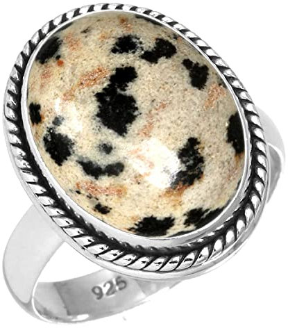 Jeweloporium 925 Silber Ringe für Damen Größe 54(17.2) Mehrfarbig Echt Dalmatiner Edelstein Solitär Silber Ringe Freundschaftstag Geschenk Kostüm Schmuck