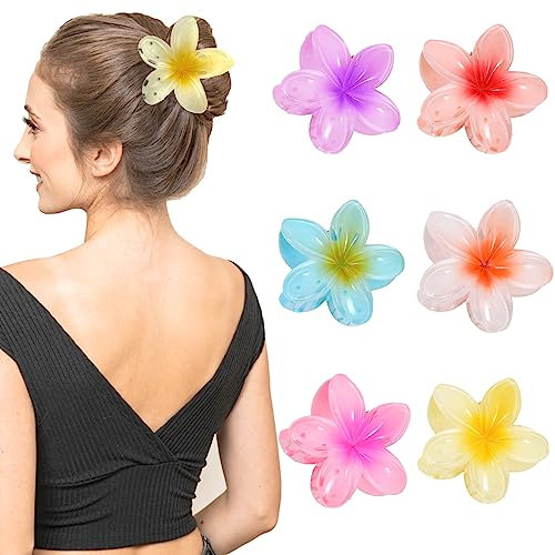 Floreali Mollettone Capelli Grande,Fermagli per capelli a fiore Plastica, Hawaiana Plumeria a forma di fiore tropicale,Fiori Pinze Per Capelli per Donne Ragazze con Acconciature