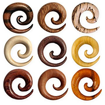 Fly Style Dehnspirale Expander Ohr Piercing aus verschiedene Holzarten, Grösse:4 mm (Paar), Modelle:Modell K