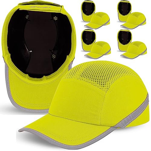 BWOLF TRIVOR Anstoßkappe Herren Stoßkappe Sicherheitskappe Sicherheitshelm mit ABS-Schale EN 812 mit Reflexstreifen Schutzhelm Helmkappe, Gelb 5 stück