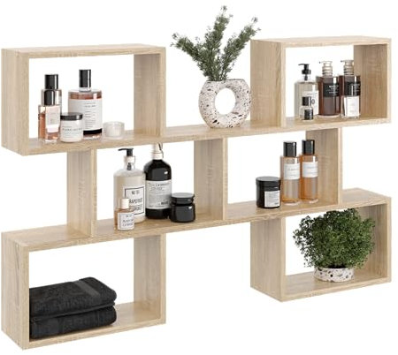 KUBUTKU Groß Wandregal mit 6 Fächern, Bücherregal 80x127x18 Hängeregal Mordern Deko Schweberegal (Sonoma)