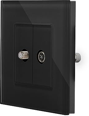 Luxus-Time doppelte SAT TV Dose im einfachen Design Glasrahmen DE Unterputzdose Einbau Antennendose 2-Fach für Satellit und Fernseher Anschluss 2 Ausgänge Enddose in Schwarz LXBG1-LX-SAT-TV-12