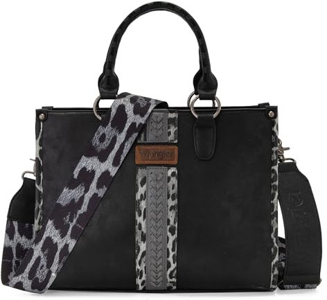 Wrangler Damen-Geldbörse mit Leopardenmuster, gewebt, Sattes Schwarz mit Gitarrengurt, Einheitsgröße