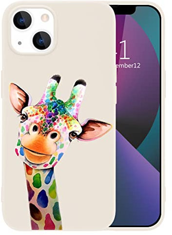 MAYCARI Cute Funny Giraffe Phone Case for iPhone 14 Pro, White Liquid Silicone Girly Cases,Cartoon Soft Gel Rubber Full-Body Protective Microfiber Lining Shockproof Cover for Boys, Women, Men